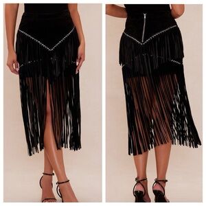 Genuine Black Fringe Women's Skirt sz Small